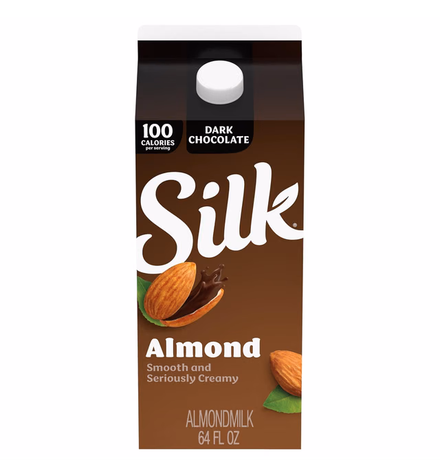 Silk Almond Milk, Dark Chocolate, Dairy Free, Gluten Free, Seriously Creamy Vegan Milk with 25% Less Sugar than Dairy Chocolate Milk, 64 FL OZ Half Gallon