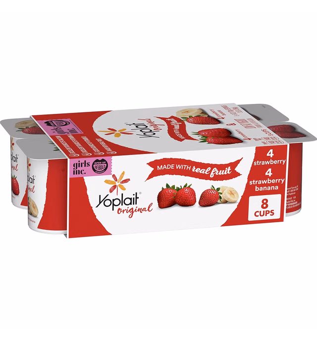 Yoplait Original Strawberry & Strawberry Banana Low Fat Yogurt Pack, 8 Ct, 6 OZ Yogurt Cups