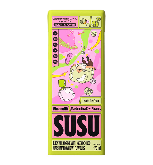JUICY MILK DRINK WITH NATA DE COCO - MARSHMALLOW KIWI FLAVOURS - VINAMILK SUSU