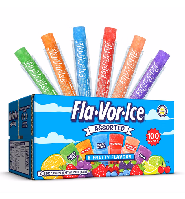 Fla-Vor-Ice Popsicle Variety Pack of 1.5 Oz Freezer Bars, Assorted Flavors, 100 Count