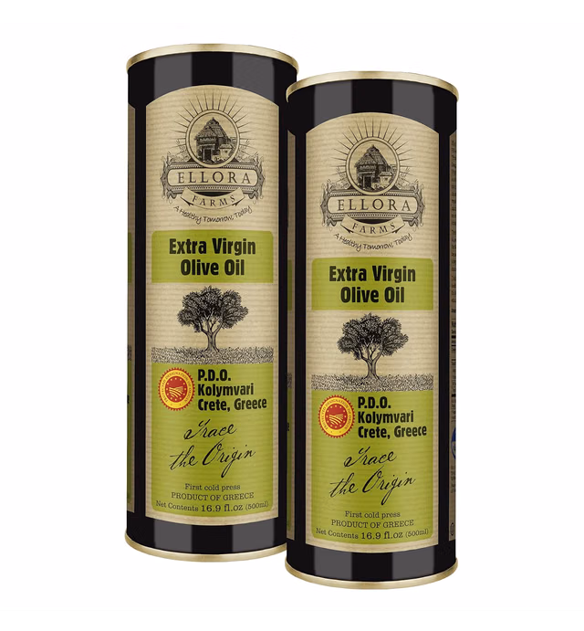 Ellora Farms, Extra Virgin Olive Oil, First Cold Press, Greek Single Farm, High Phenol Counts, Traceable Olive Oil, Kosher, 17 oz. Tin, Pack of 2