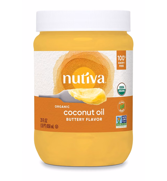 Nutiva Organic Coconut Oil with Non-Dairy Butter Flavor, 29 Fl. Oz. USDA Organic, Non-GMO, Whole 30 Approved, Vegan & Gluten-Free, Plant-Based Replacement for Butter