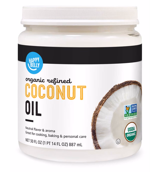 Amazon Brand - Happy Belly Organic Refined Coconut Oil, 30 Fl Oz