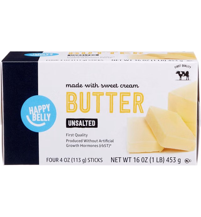Amazon Brand - Happy Belly Unsalted Butter Sticks, 16 oz. (4 Four Oz. Sticks)