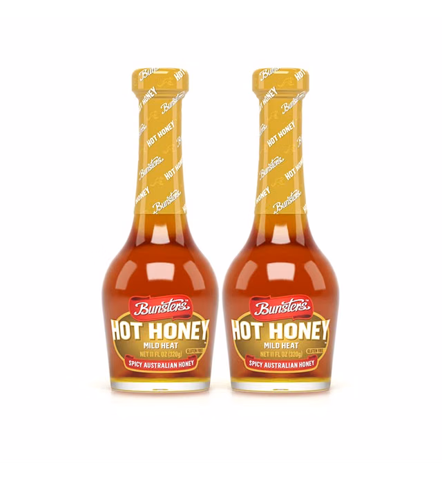 Bunsters Hot Honey - Australian Hot Honey Blended with Charapita Chili Peppers - GMO Free, Gluten Free (Twin Pack)