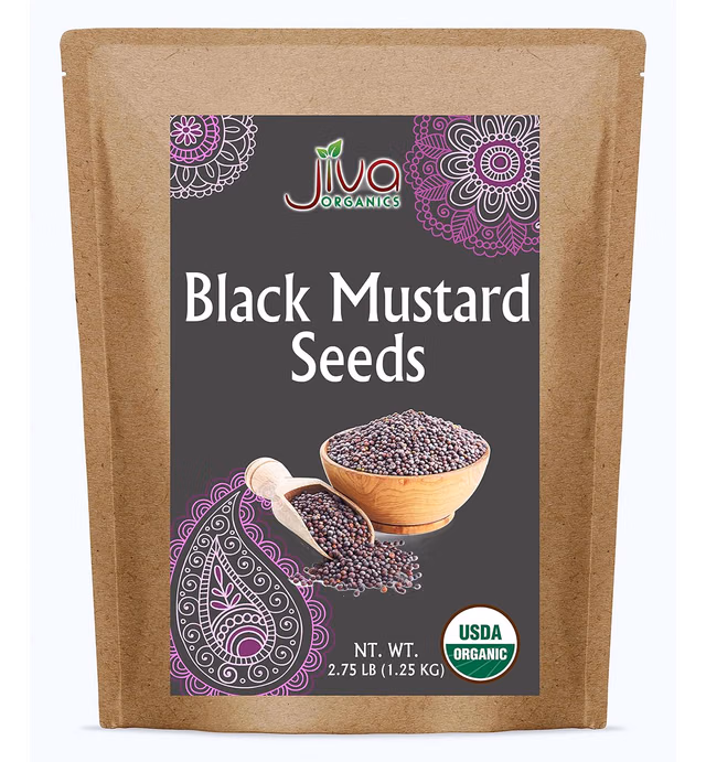 Jiva Organic Black Mustard Seeds Whole 2.75 Pound Bulk Bag - Non-GMO Keto Friendly, Non-Irradiated