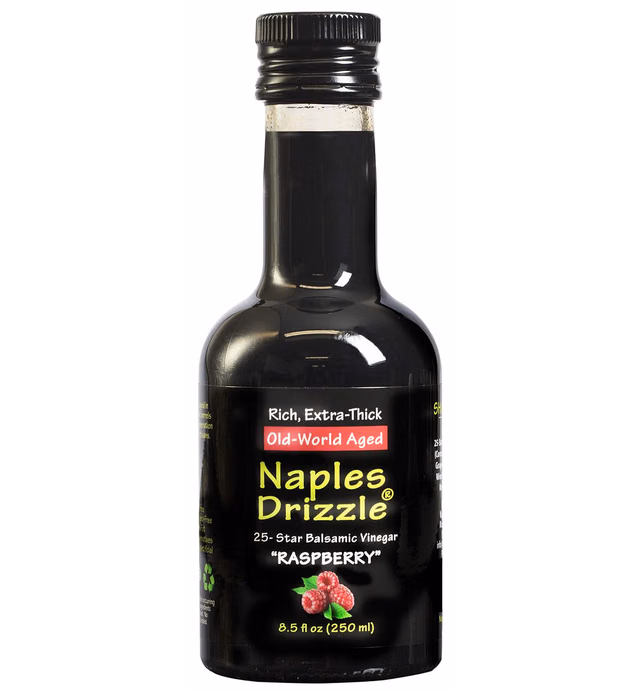 Naples Drizzle Barrel-Aged Balsamic Vinegar of Modena - Rich, Extra Thick, No Added Sugar or Thickeners, Better-Than-Glaze Balsamic Drizzle (Raspberry)