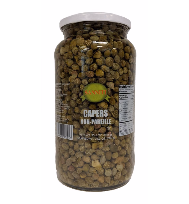 Sanniti Spanish Non Pareil Capers in Vinegar and Salt Brine - 33.5 oz