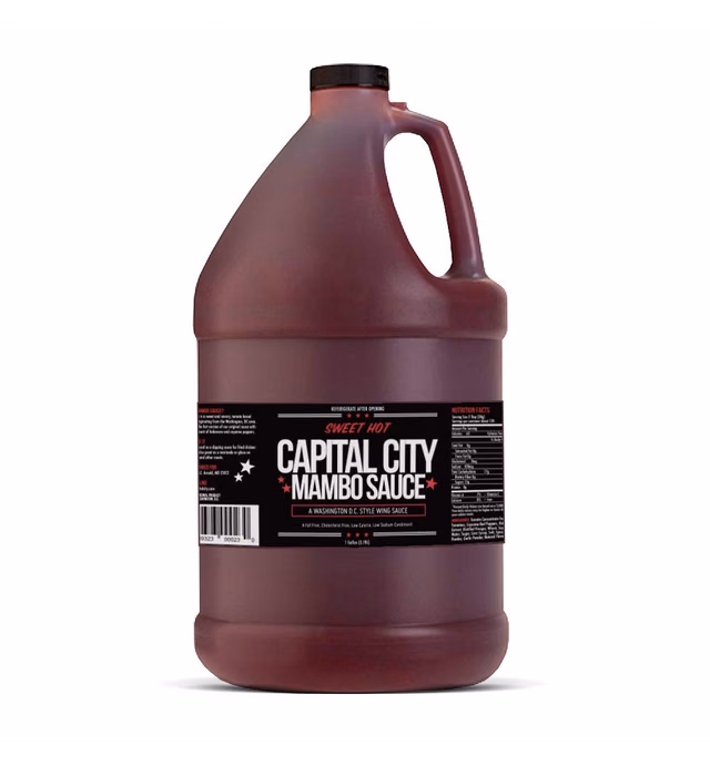 Capital City Mambo Sauce - Sweet Hot Recipe | Washington DC Wing Sauces | Perfect Condiment Topping for Wings, Chicken, Pork, Beef, Seafood, Burgers, Rice or Noodles | 128 fl oz (1 Gallon)