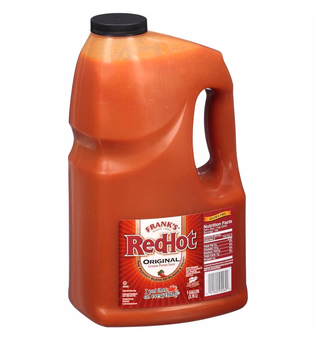Frank's RedHot Original Cayenne Pepper Hot Sauce, 1 gal - One Gallon Bulk Container of Cayenne Pepper Hot Sauce to Add Flavorful Heat to Entrees, Sides, Snacks, and More