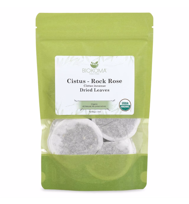 Pure and Organic Biokoma Cistus - Rock Rose (Cistus incanus) Dried Leaves Tea 40 Bags 2oz In Resealable Moisture Proof Pouch