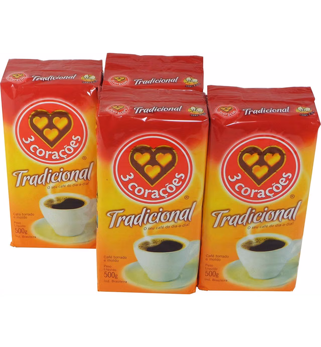 3 Coracoes Brazilian Ground Coffee 500 grams (Traditional , Pack of 4)