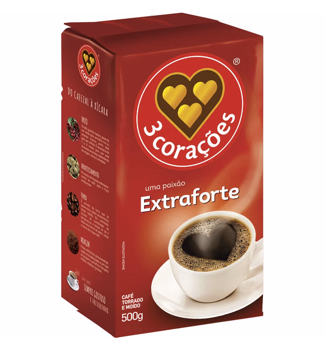 3 Coracoes Extra Forte Brazilian Ground Coffee Vacuum Packed 500 grams (Pack of 10)