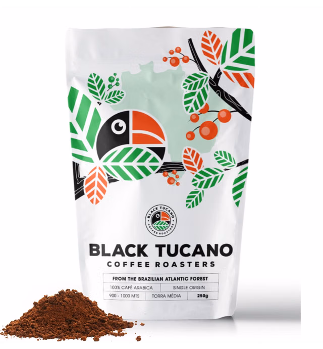 Black Tucano Specialty Coffee - Brazilian Ground Medium Roast Coffee - Single Origin Ground Coffee - 8.8 Ounces 250 Gr