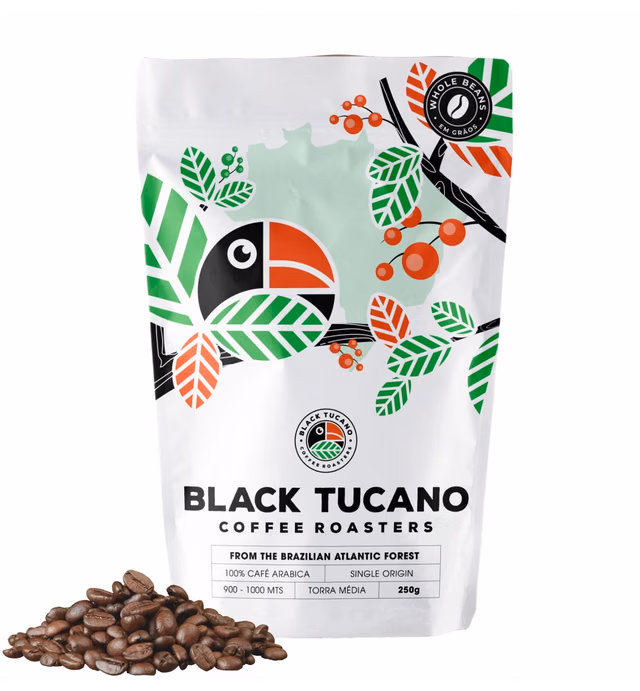 Black Tucano Specialty Coffee - Brazilian Whole Bean Medium Roast Coffee - Single Origin Whole Bean Coffee - 8.8 Ounces 250 Gr