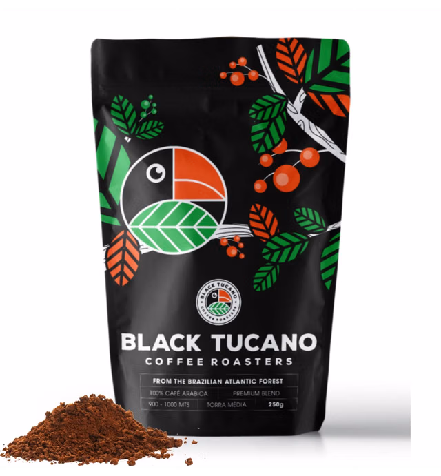 Black Tucano Specialty Coffee -Brazilian Ground Medium Roast Coffee - Premium Blend Ground Coffee - 8.8 Ounces 250 Gr