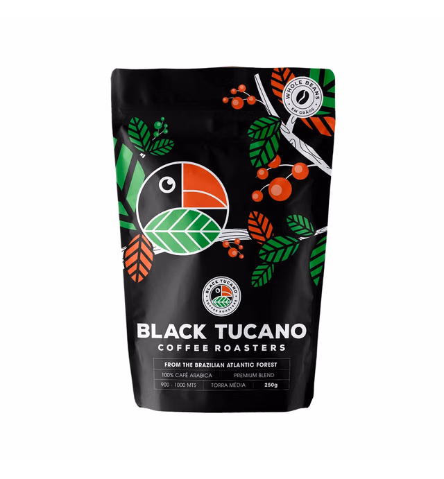 Black Tucano Specialty Coffee -Brazilian Whole Bean Medium Roast Coffee - Premium Blend Whole Bean Coffee - 8.8 Ounces 250 Gr