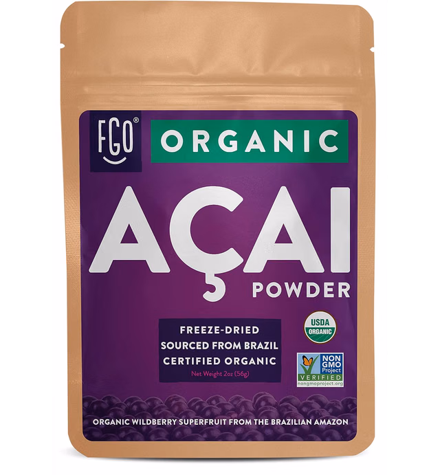 Organic ACAI Powder (Freeze-Dried) | 2oz Resealable Kraft Bag | 100% Raw Superfood Berry From Brazil | by FGO