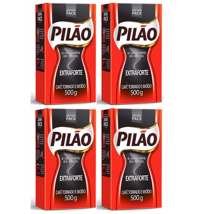 Pilao Extra Strenght Coffee 17.6 oz Café Extra Forte 500g Pack , 70.54 Ounce, (Pack of 4)