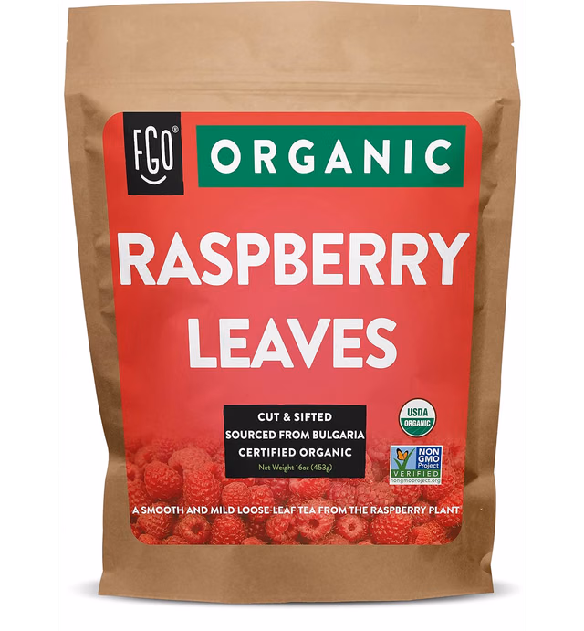FGO Organic Red Raspberry Loose Leaf Tea, Cut and Sifted, Resealable Kraft Bag, 16oz (Pack of 1)