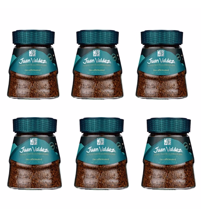 Juan Valdez Coffee Instant Freezed Dried Premiun Coffee, Pack of 6, Café Colombiano Instantáneo (Decaf)