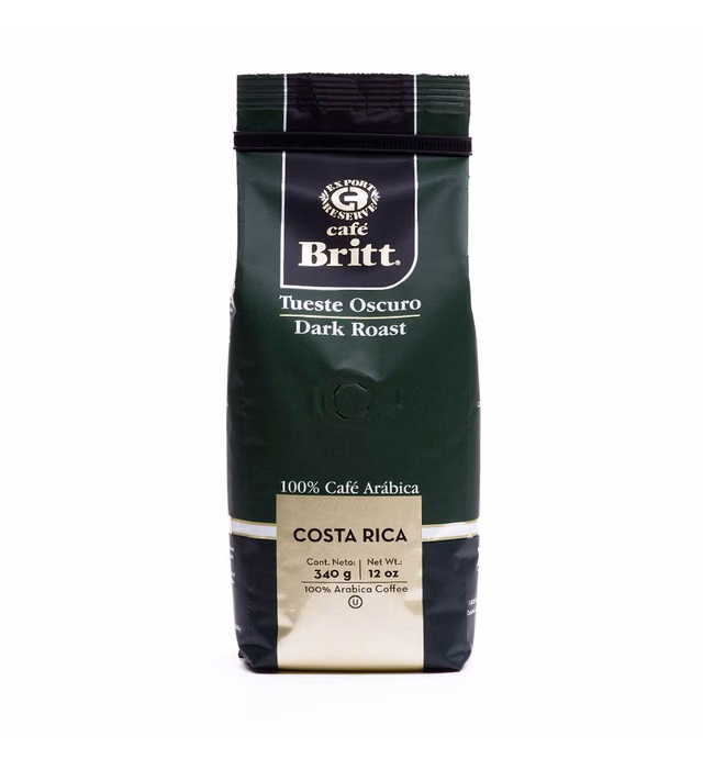 Café Britt® - Costa Rican Dark Roast Coffee (12 oz.) - Whole Bean, Arabica Coffee, Kosher, Gluten Free, 100% Gourmet & Dark Roast (1 Year Shelf-Life)