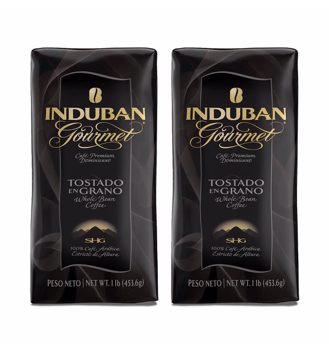 Induban Gourmet, 16 oz Bag, Whole Bean Coffee, Medium Roast - Premium 100% Arabica Coffee from the Dominican Republic (Pack of 2)