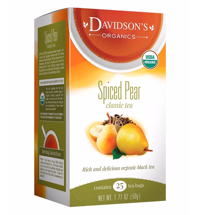Davidson's Organics, Spiced Pear, 25-count Tea Bags, Pack of 6