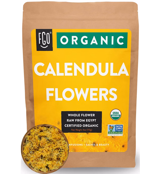 Organic Calendula Flowers | Whole | 4oz Resealable Kraft Bag | 100% Raw From Egypt | by FGO