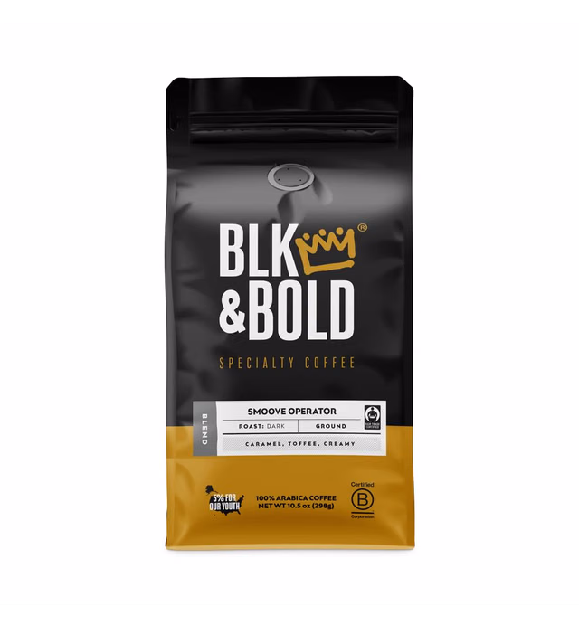 BLK & Bold | Smoove Operator Coffee Blend | Fair Trade Certified & Micro-Imported | Dark Roast | Ground Coffee | 12 oz Bag