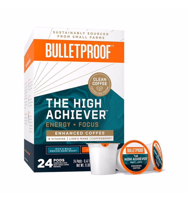 Bulletproof The High Achiever Pods, 24 count, Medium-Dark Roast Enhanced Coffee