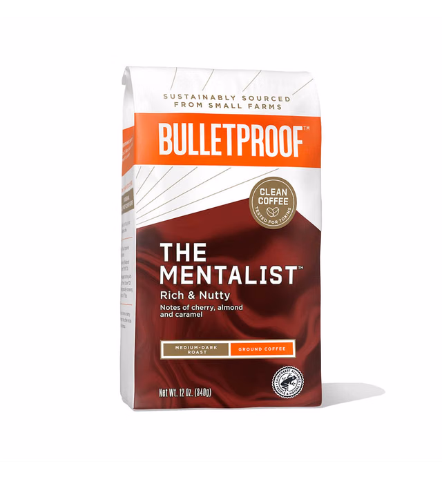 The Mentalist Ground Coffee, Medium Dark Roast, 12 Oz, Bulletproof Keto Friendly 100% Arabica Coffee, Certified Clean Coffee, Rainforest Alliance, Sourced from Guatemala, Colombia & El Salvador