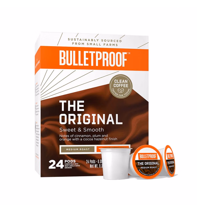 The Original Single-Serve Pods, Medium Roast, 24 Count, Bulletproof Keto, 100% Arabica Coffee, Certified Clean Coffee, Rainforest Alliance, Sourced from Guatemala, Colombia & El Salvador