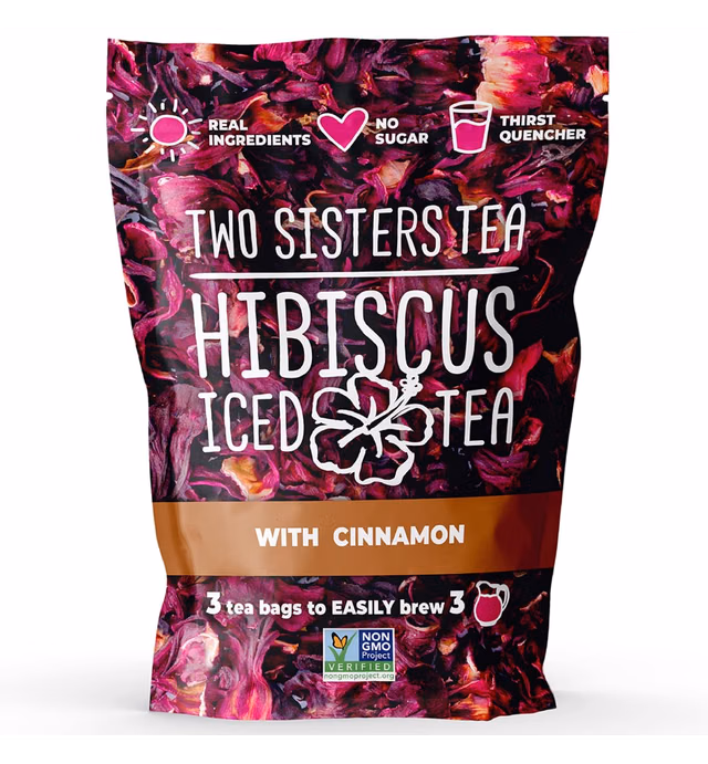 Two Sisters Hibiscus Family Sized Tea Bags | Hibiscus Tea made from Dried Hibiscus Flowers | 3 Jumbo Cinnamon Tea Bags