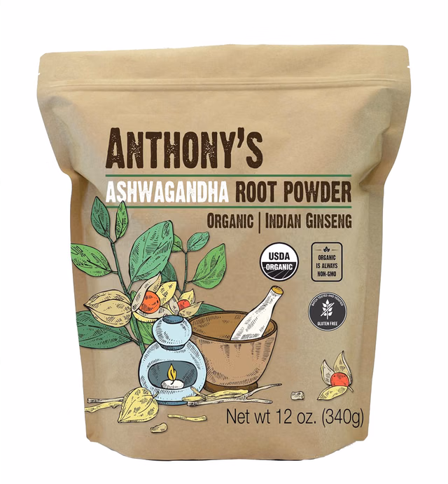 Anthony's Organic Ashwagandha Powder, 12 oz, Batch Tested Gluten Free, Indian Ginseng, Non GMO, Keto Friendly