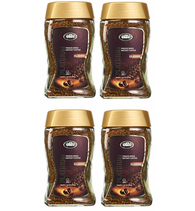 Elite Platinum Freeze Dried Instant Coffee Classic 7.5 oz (Pack of 4) Kosher for Passover