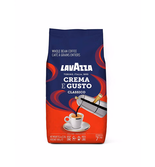 Lavazza Crema E Gusto Whole Bean Coffee 1 kg Bag, Authentic Italian, Blended and roasted in Italy, Full-bodied, creamy dark roast with spices notes