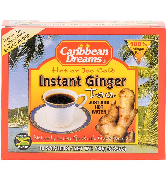 Caribbean Dreams Instant Ginger Tea, 100% Natural from Jamaica, Strong Taste and Aroma, 10 Sachets