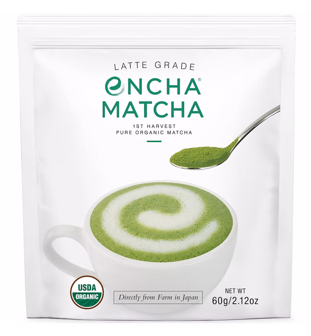 Encha Latte Grade Matcha Green Tea - First Harvest Organic Matcha Green Tea Powder, From Uji, Japan (60g/2.12 Ounce) Premium Powder for matcha latte, matcha smoothie | Caffeine, L-Theanine, No added sugar
