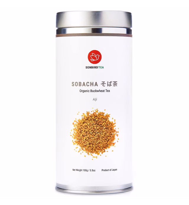 Senbird Organic Sobacha - Japanese Soba Buckwheat Tea - From Hokkaido, Japan - Loose Leaf Tea in Airtight Tea Tin (3.5oz/100g)