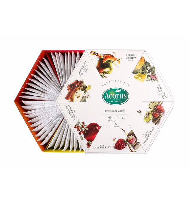 ACORUS Summer Taste Fruit Tea Set | Natural Assorted Tea Hamper Box Gift Set | Large Selection Box 60 Tea Bags | Tea Gift Sets | 6 Fruit and Berry Tea Flavour Sampler