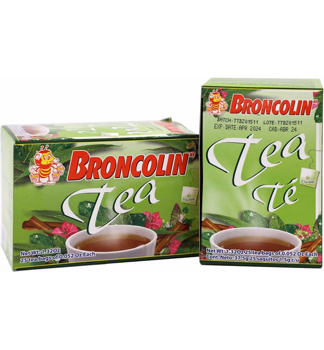 Broncolin Tea, Natural Remedy, Herbal Tea made with Plant Extracts, Helps Soothe an Irritated Throat, 2-Pack of 25 Tea Bags, 2 Boxes