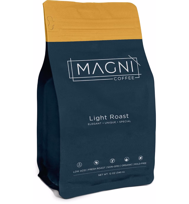 Low Acid Coffee - Organic Coffee - Ground and Whole Beans for French Press, Espresso, Pourover - Non-GMO - Mold Free - 12 oz - Single Origin Coffee - Magni Coffee (GROUND Light Roast)