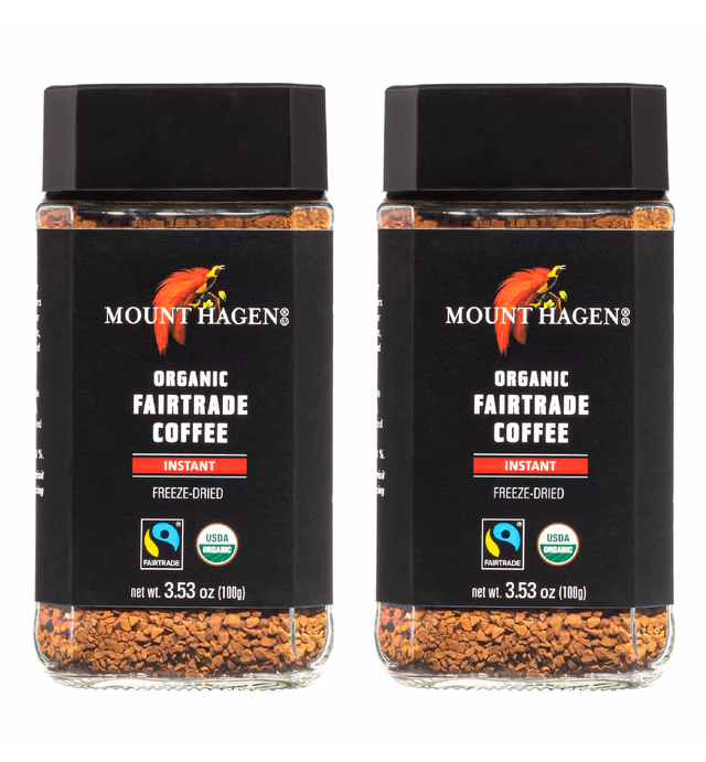 Mount Hagen 3.53oz Organic Freeze Dried Instant Coffee - 2 pack | Eco-friendly Coffee Made From Organic Medium Roast Arabica Beans | Fair-Trade Coffee Instant [2 x 3.53oz Jar]