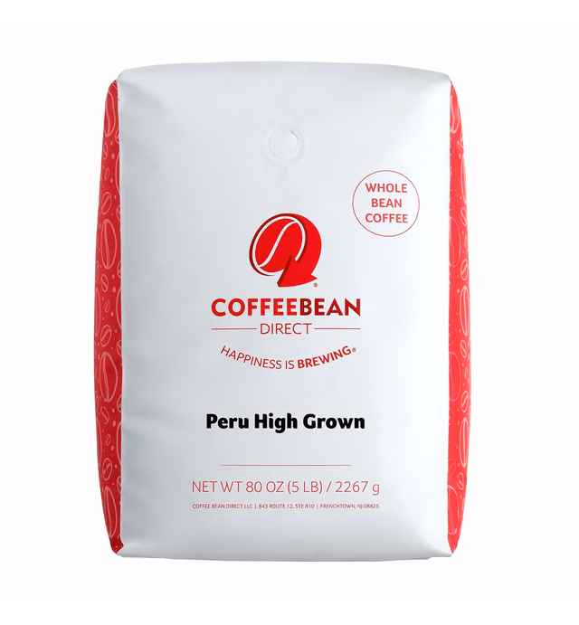Coffee Bean Direct Peru High Grown, Whole Bean Coffee, 5-Pound Bag