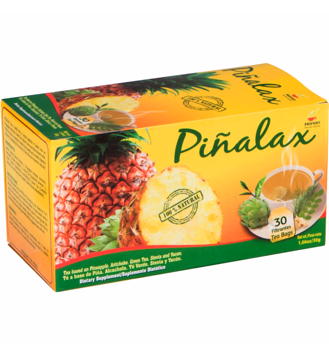 Piñalax Detox - Herbal Tea of Pineapple (Piña), Artichoke (Alcachofa), Green Tea (Te Verde), Stevia, Yacon Leaves, Senna (Sen), Horsetail (Cola de Caballo) and Fennel (Hinojo) - 30 Tea Bags of All-Natural Herbs from Peru for Digestion