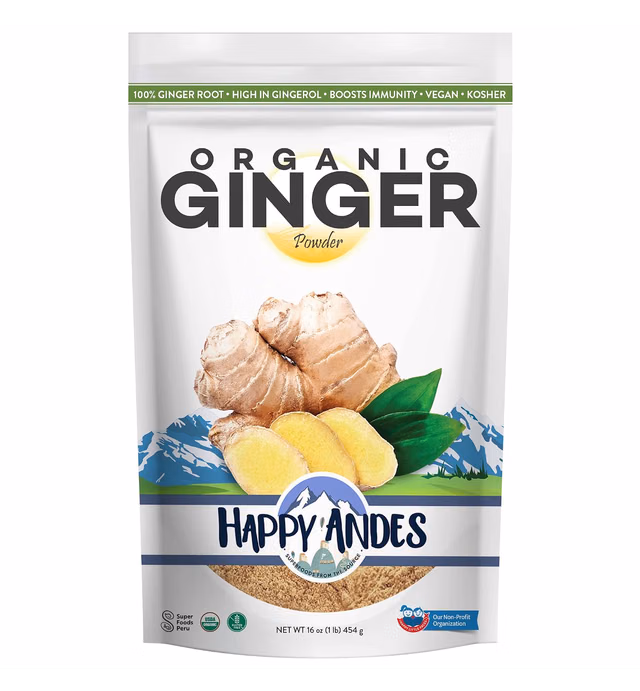 Happy Andes/ Andean Star USDA Organic Ginger Powder, Pure Ground Dried Root, Highly Aromatic, Strong Immunity, 100% from Peru, Tea, Superfood, Non-GMO, Gluten Free, Kosher, Keto, 1 lb