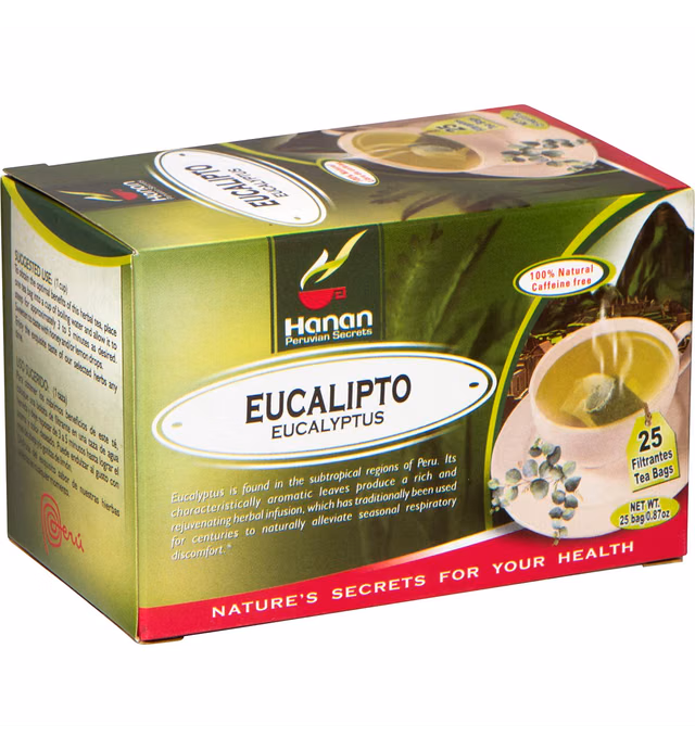 Eucalyptus 25 Tea Bags - Eucalipto Herbal Tea - Dried Eucalyptus Leaves from Peru - Fresh Floral Taste No Seeds Stems or Branches