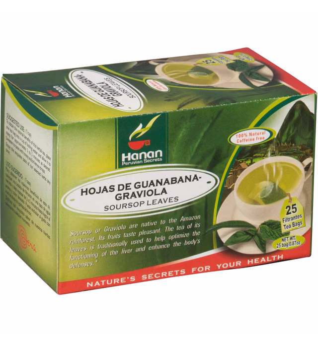 Hanan Graviola Tea (Soursop / “Hojas de Guanabana”) - 25 Teabags of Natural Annona muricata Leaves from Peru – Herbal Tea te guyabano sour sop
