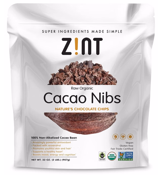 Zint Organic Cacao Nibs (32 oz): Fair Trade, Paleo-Certified, Organic, Non GMO, Anti Aging Antioxidant Superfood, Gluten Free Cocoa Cacao Beans